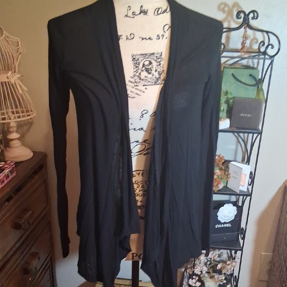 SPLENDID Black Women's Waterfall Draped Open Front Light Sweater Size XS